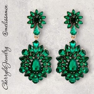 Emerald Green Crystal Chandelier Earrings Prom Pageant Cocktail Formal B…